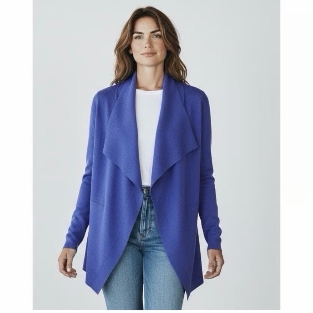 Eileen Fisher royal blue silk blend open cardigan